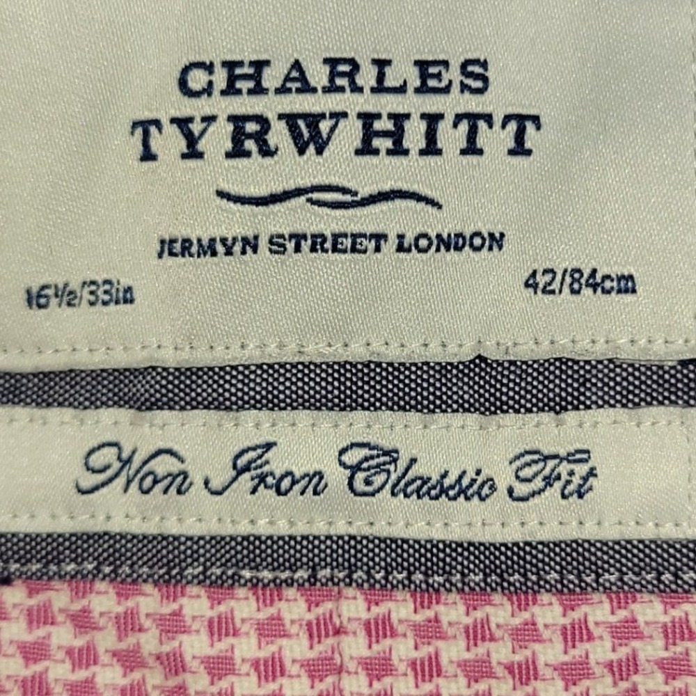 Charles Tyrwhitt Mens Pink Gingham Non Iron Classic Fit Dress Shirt 16.5 33 - Picture 3 of 4